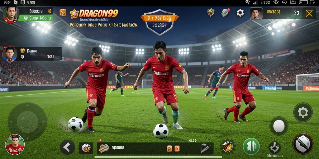 Tampilan gameplay DRAGON99 menampilkan aksi seru sepak bola yang kompetitif.