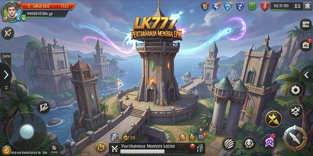 Screenshot dari gameplay LK777 menampilkan menara berfungsi melawan gelombang musuh.