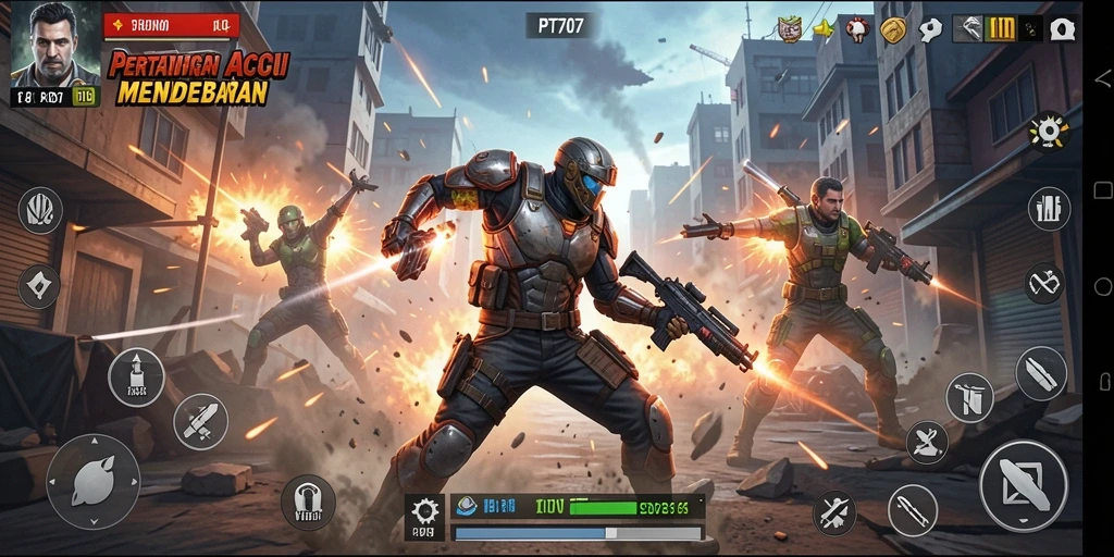 Tangkapan layar gameplay PT707 menunjukkan aksi pertarungan yang intens.