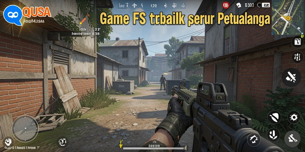 Screenshot gameplay QQNUSA menunjukkan aksi menembak seru dalam pertempuran.
