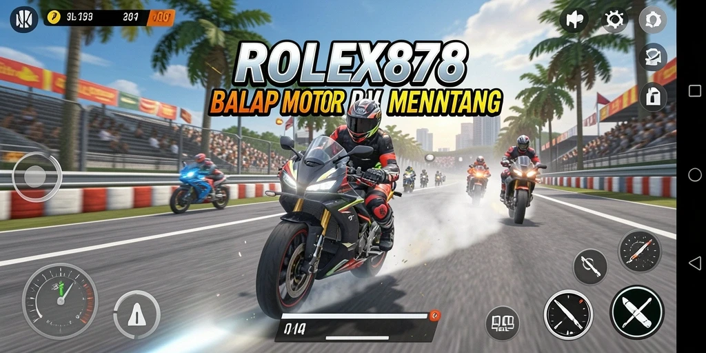 Tampilan gameplay seru di ROLEX878 dengan motor balap yang kencang.