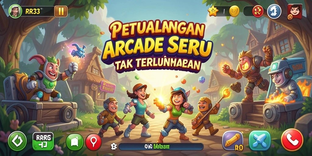Tangkapan layar gameplay RR33 yang dinamis dan penuh warna.