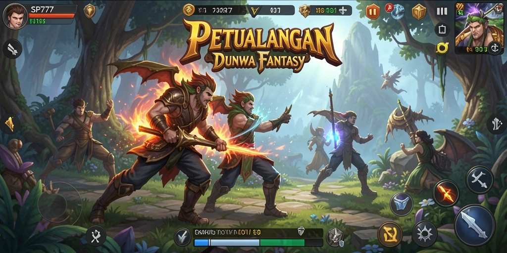Gameplay SP777 menampilkan aksi seru dengan karakter yang berjuang melawan monster.