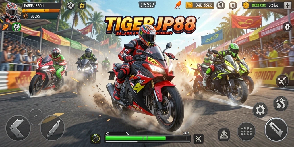 Gameplay mendebarkan game TIGERJP88 dengan balapan motor yang menarik.