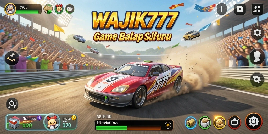 Screenshot gameplay WAJIK777 menunjukkan aksi balap yang mendebarkan.